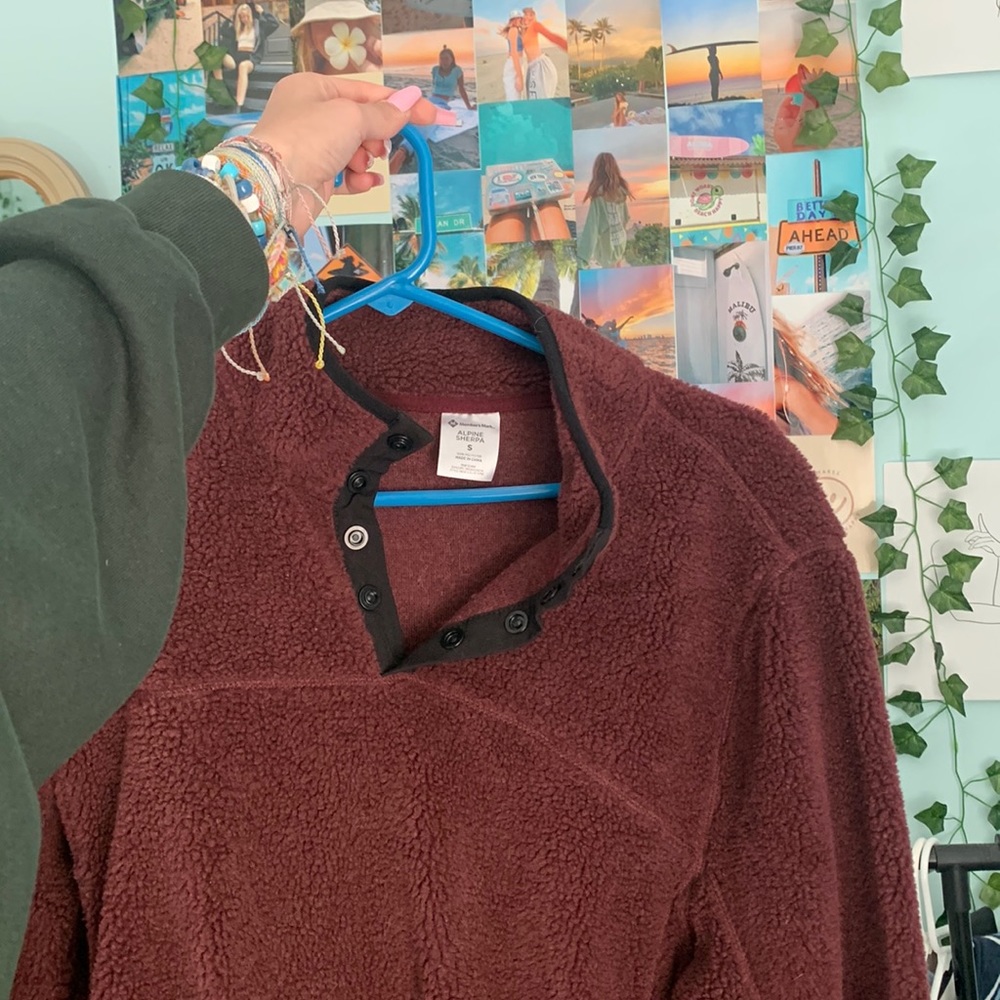 size small red half button sweater